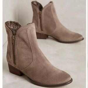 Seychelles Lucky Penny - Women's Zip Boots - Faux Fur Lined - Taupe/Stone Color